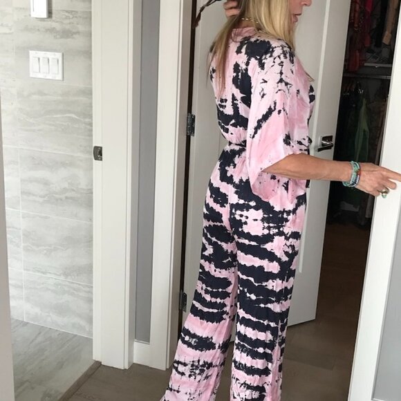 YFB Young Fabulous Broke jumpsuit pink/black tie dye Viscose/Rayon S - Picture 2 of 16